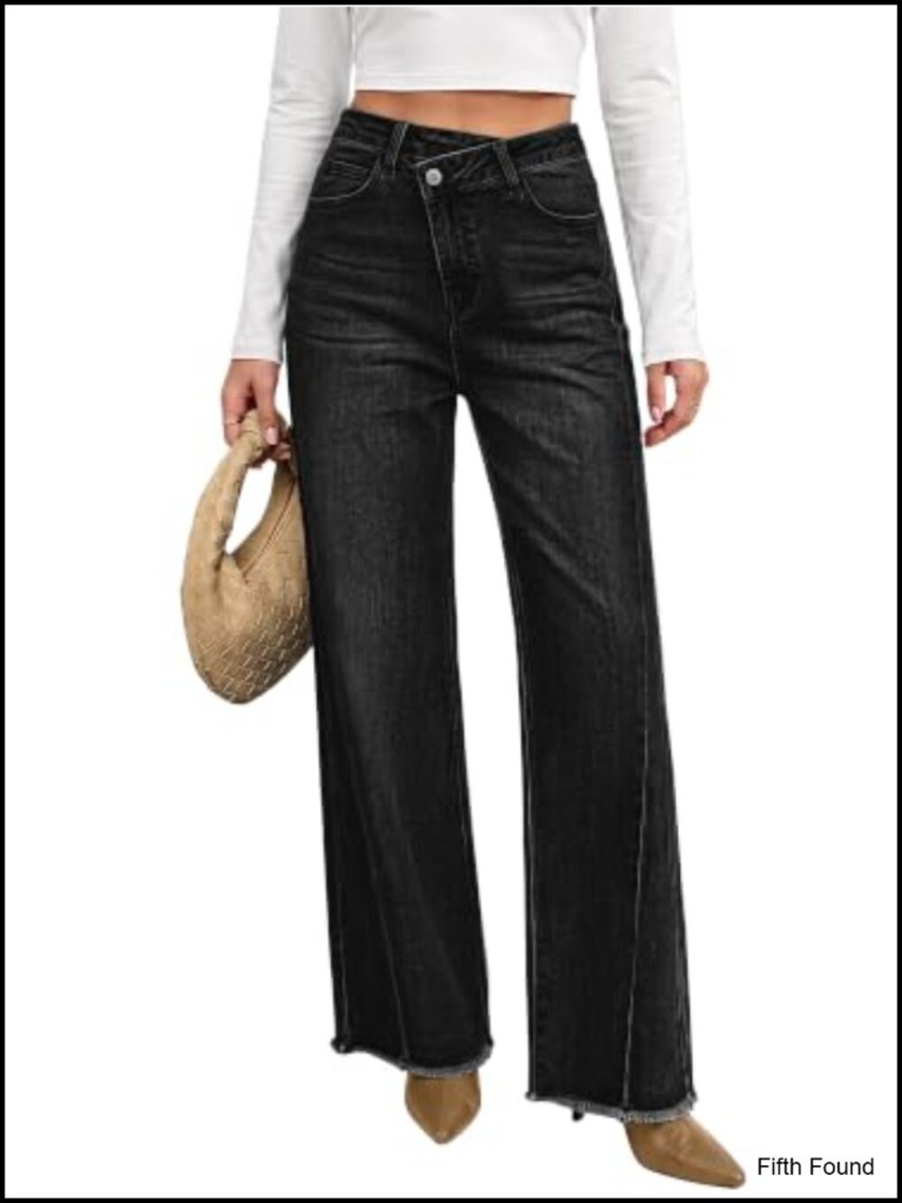 Wide Leg Jeans High Waisted Stretchy Baggy Denim Pants Frayed Raw Hem